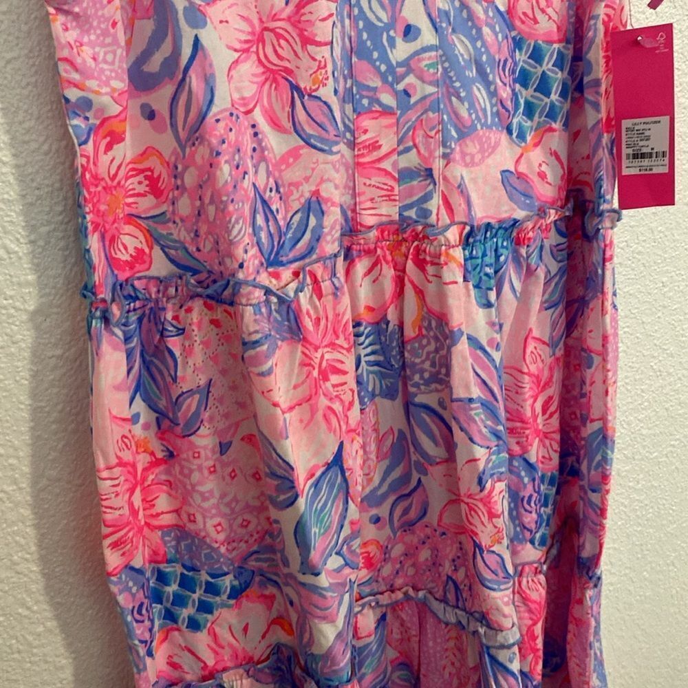 NWT- LILLY PULITZER-Lorena V-neck dress- pink isle snappy turtle- Size XS - Picture 5 of 9